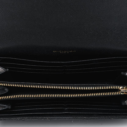 Saint Laurent Grain De Poudre Matelasse Chevron Monogram Flap Wallet Black 4 of 7