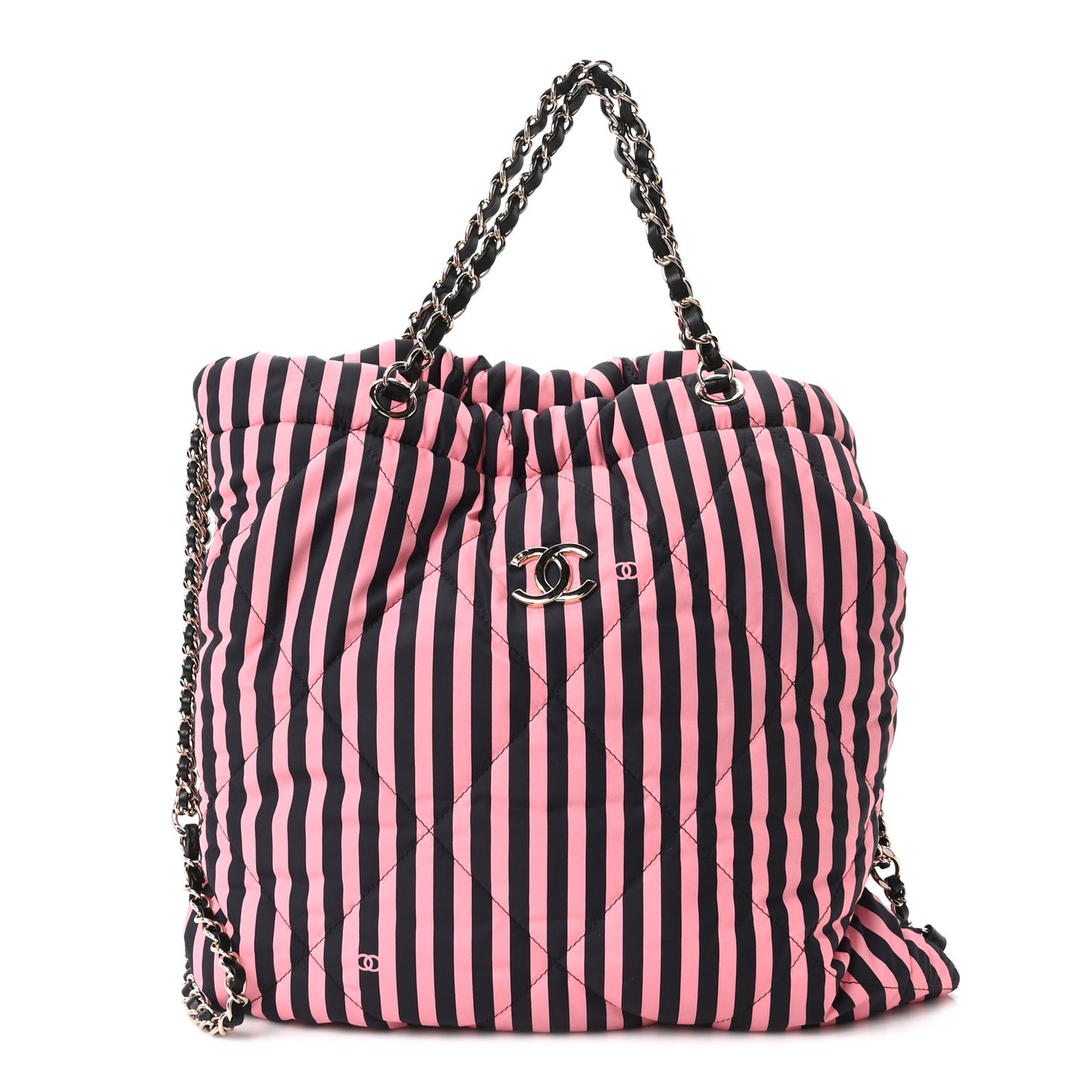 Nylon Striped Quilted Coco Beach Backpack Black Coral