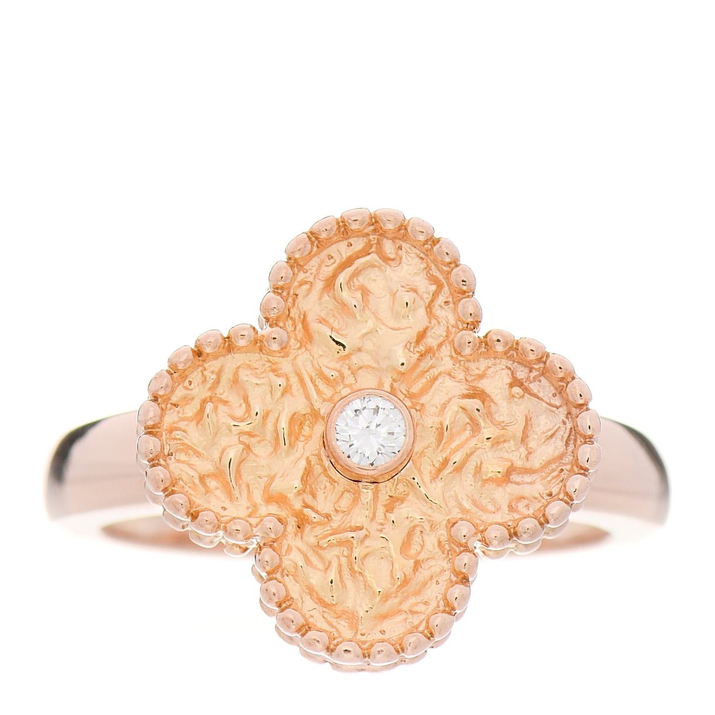 18K Rose Gold Diamond Vintage Alhambra Ring 53 6.25