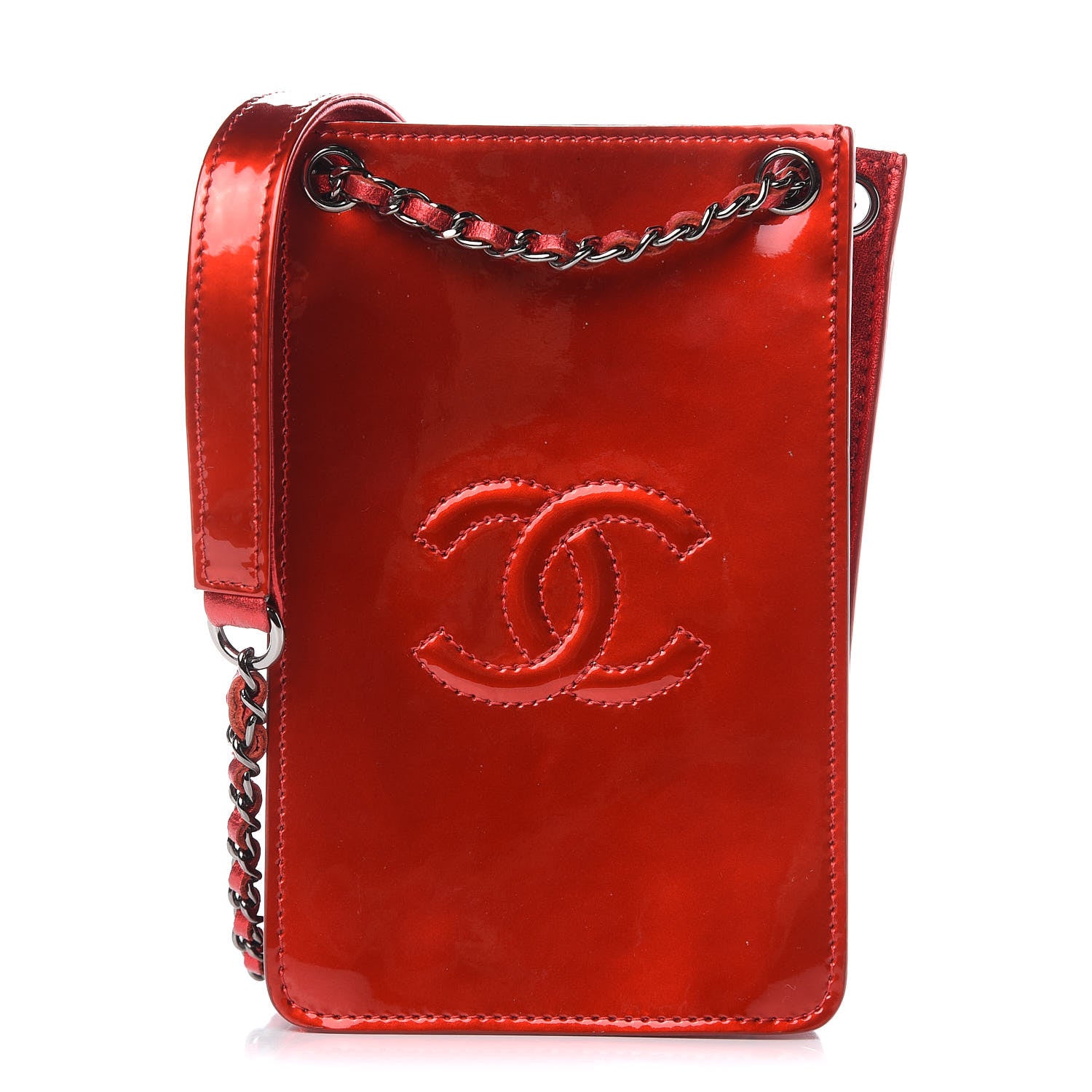 Chanel Metallic Patent Crossbody CC Phone Holder Red 1 of 9