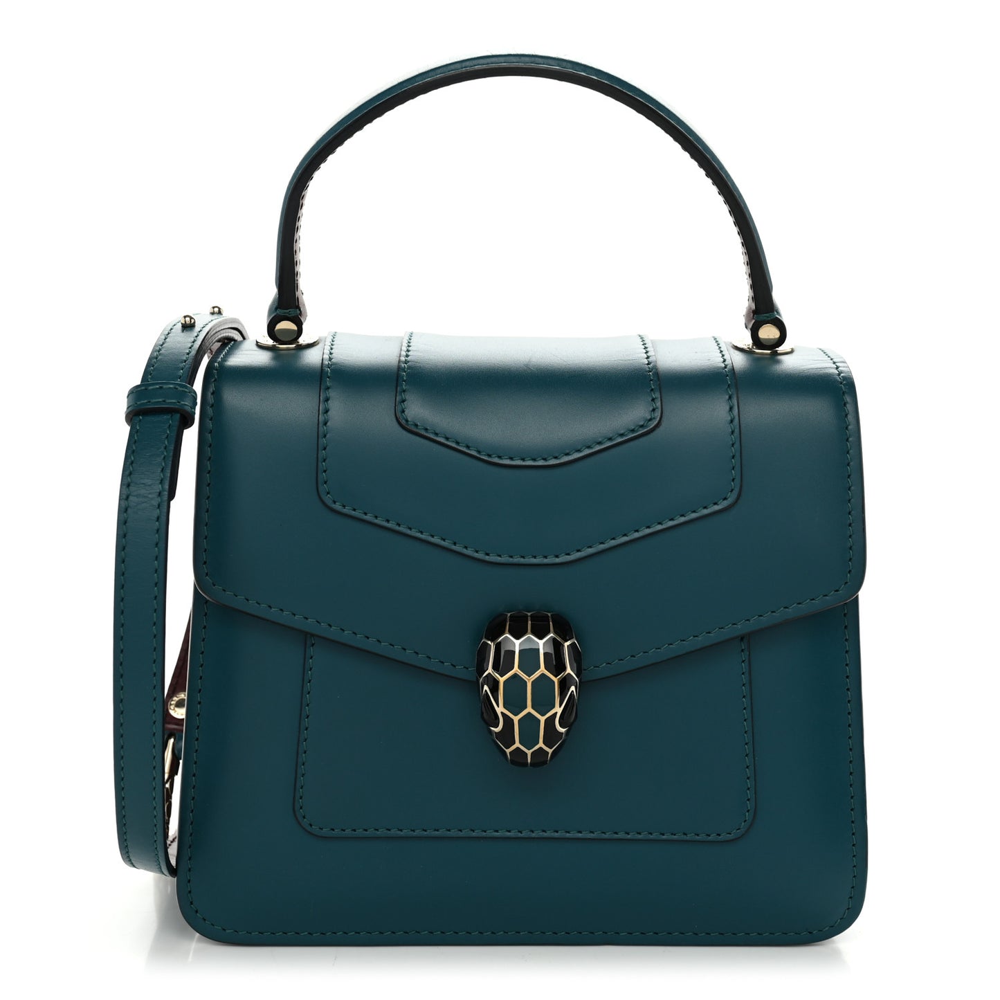 Calfskin Serpenti Forever Top Handle Turquoise Burgundy
