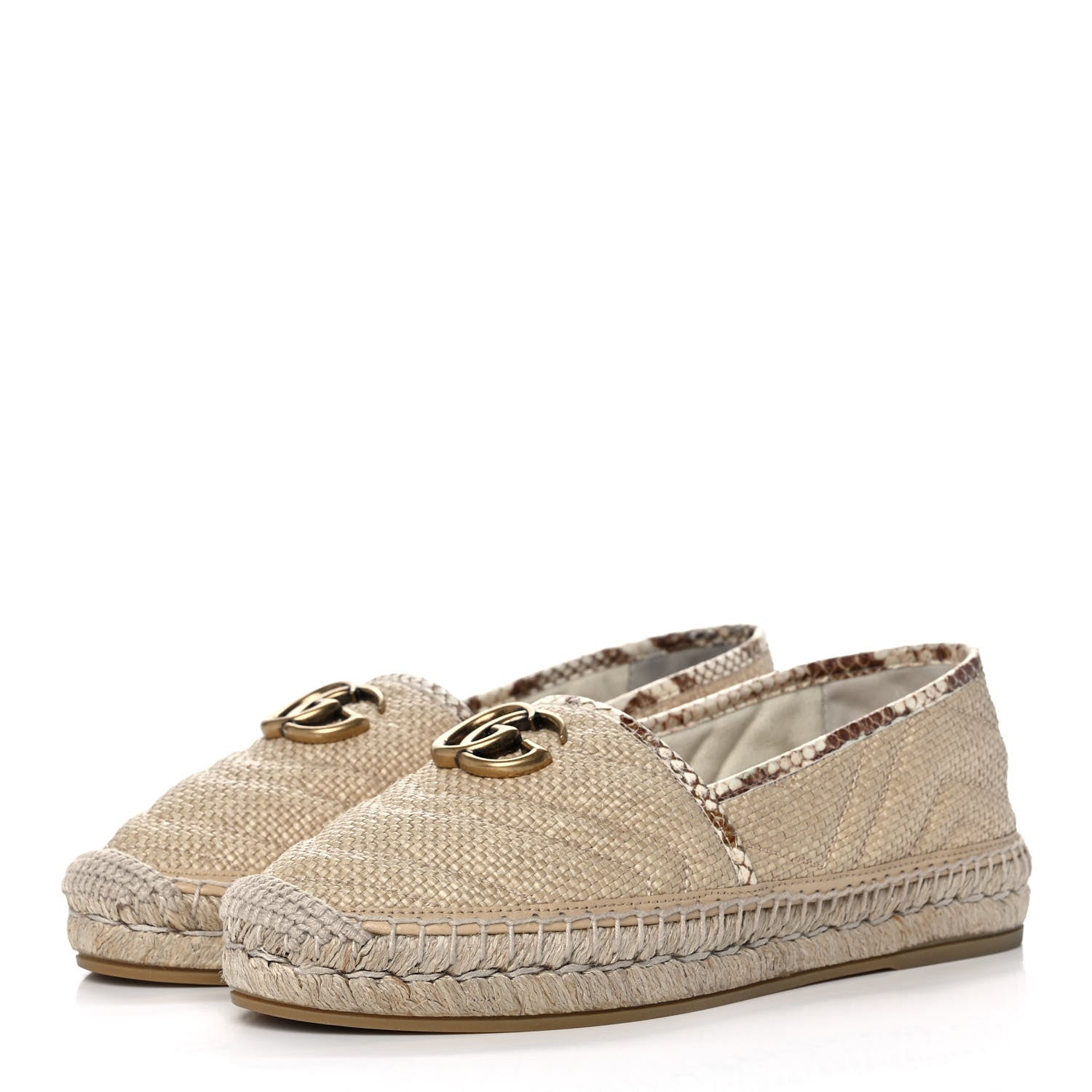 Gucci Straw Elaphe Matelasse GG Marmont Espadrilles 38 Natural Cream Brown 3 of 11