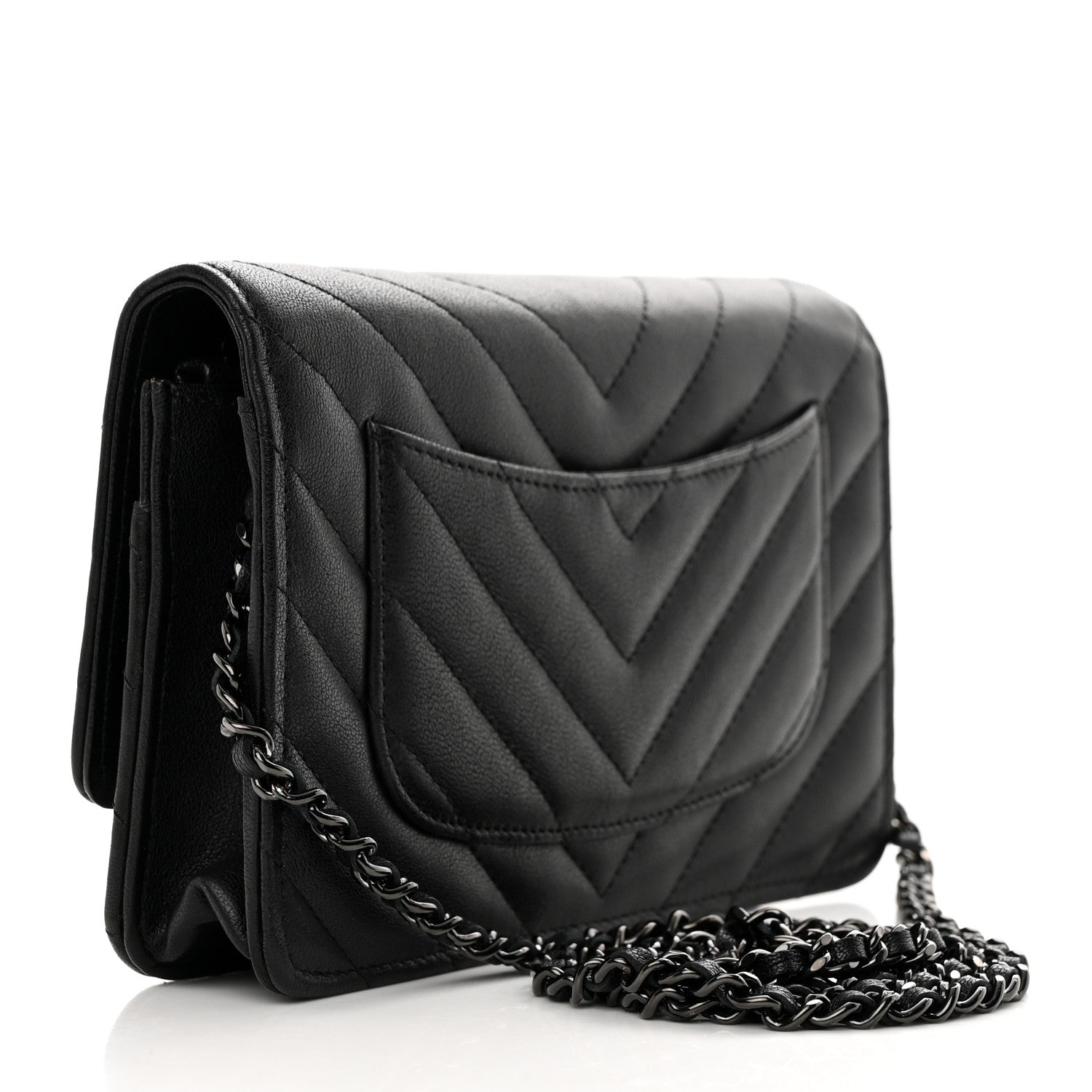 Chanel Sheepskin Chevron Reissue Wallet On Chain WOC So Black 3 of 13