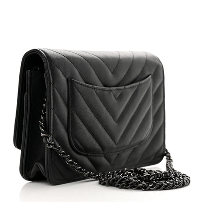 Chanel Sheepskin Chevron Reissue Wallet On Chain WOC So Black 3 of 13