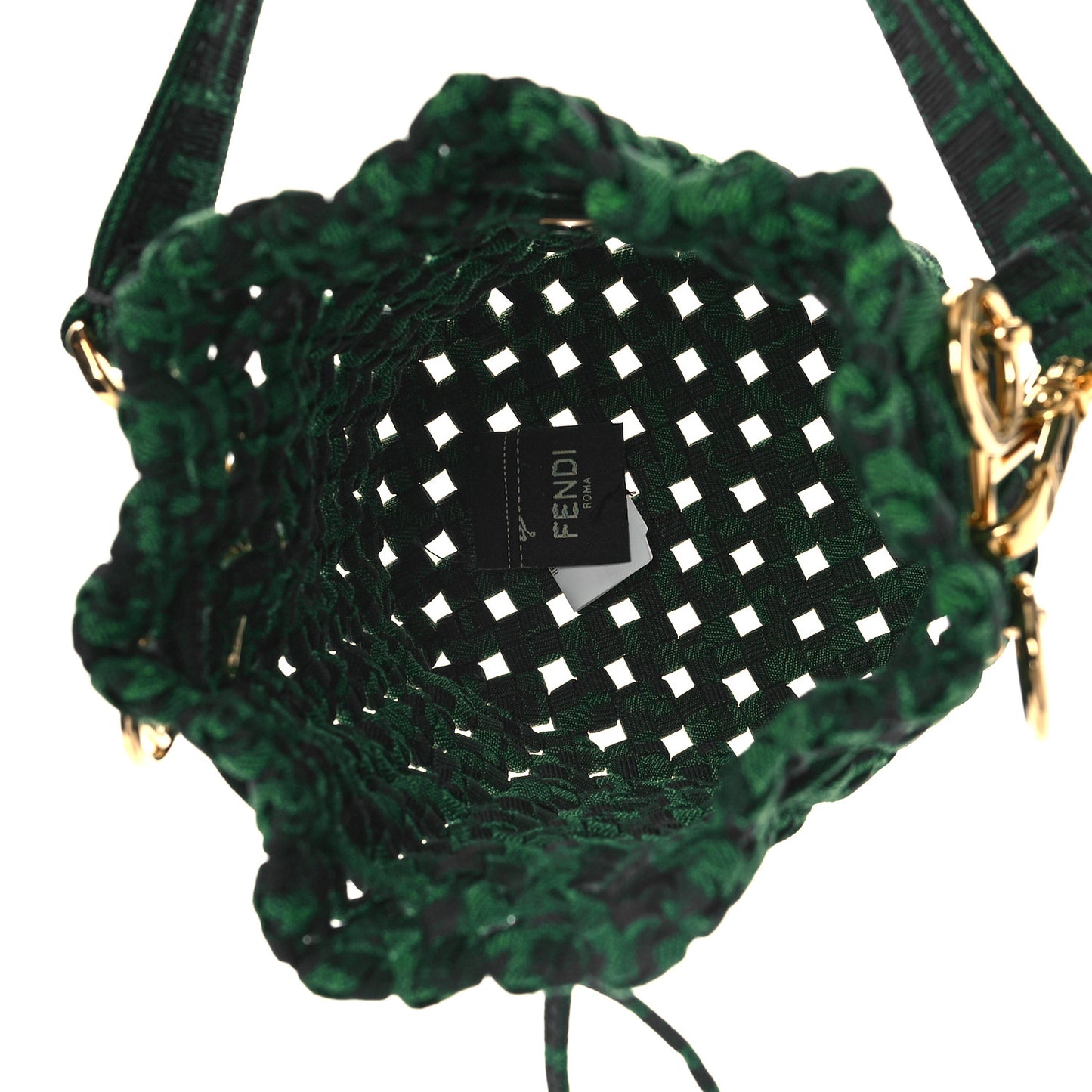 Fabric Jacquard F is Fendi FF 1974 Woven Knotted Mini Mon Tresor Bucket Bag Verde Black