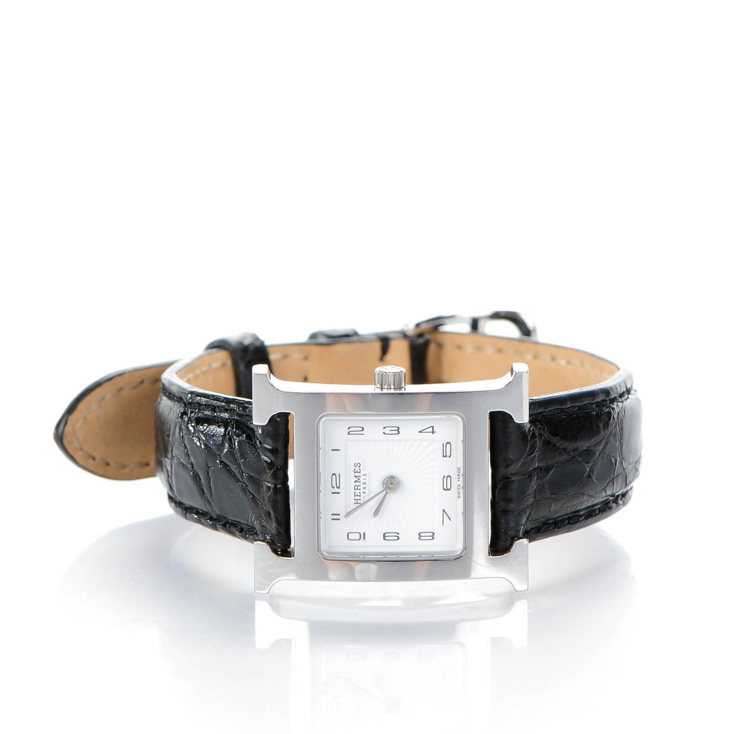 Stainless Steel Alligator 21mm Heure H Hour Quartz Watch Noir