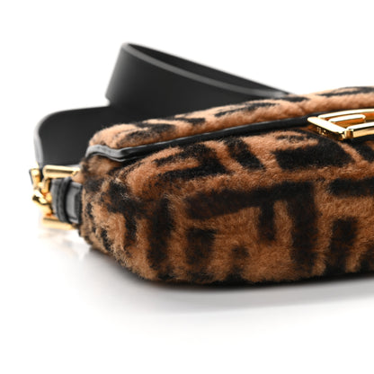 Fendi Shearling Vitello Dolce Macro FF 1974 Baguette Tobacco Black 8 of 9