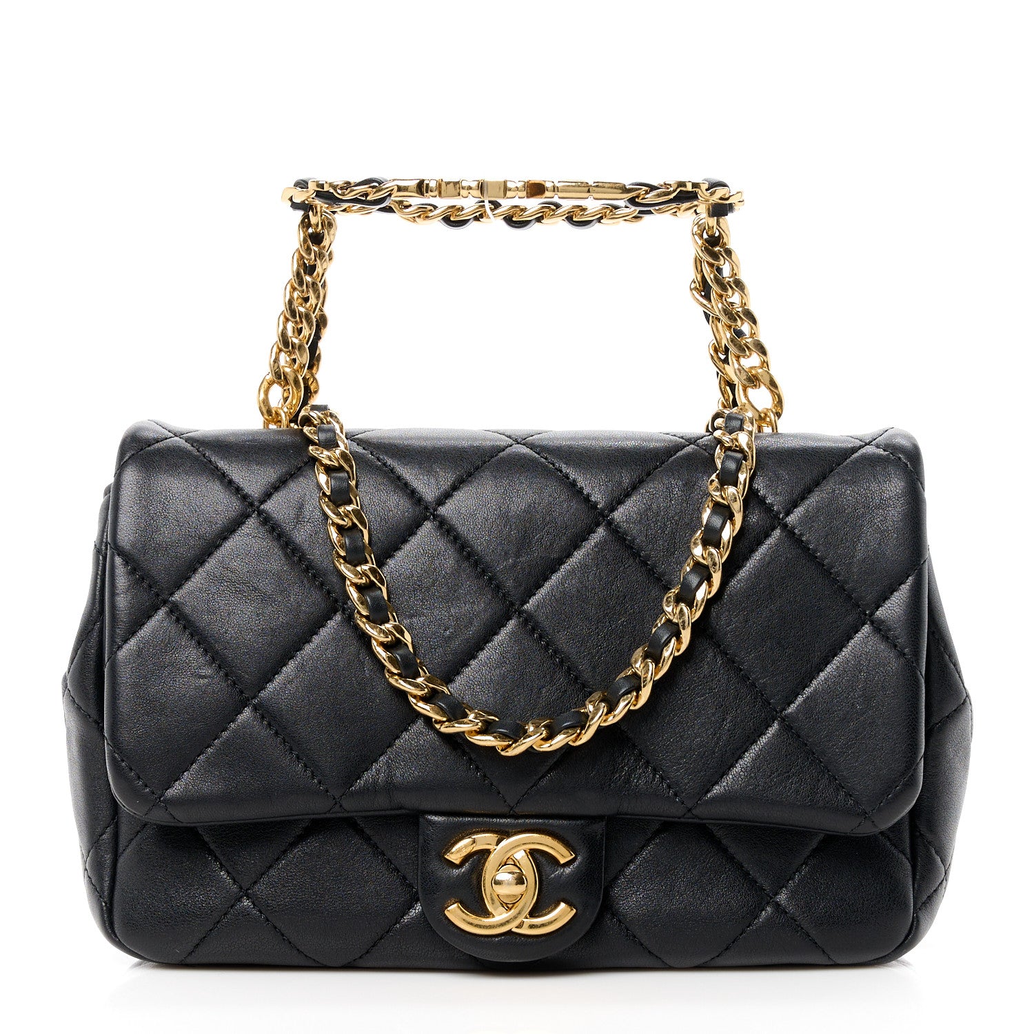 Chanel Lambskin Quilted Logo Flap With Handle Black 1 of 12