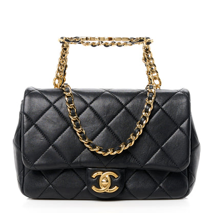 Chanel Lambskin Quilted Logo Flap With Handle Black 1 of 12