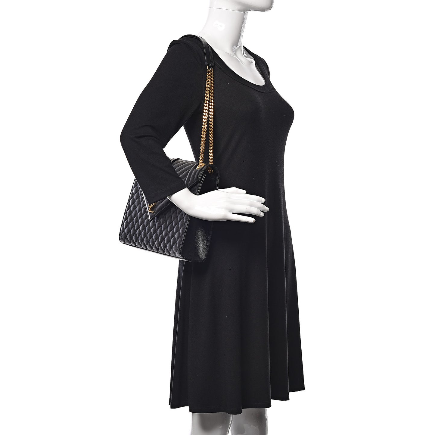 Grain De Poudre Textured Mixed Matelasse Large Triquilt Monogram Satchel Black
