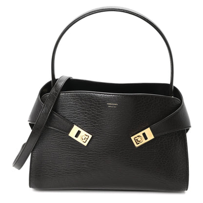 Salvatore Ferragamo Washed Calfskin Medium Hug Soft Bicolor Shoulder Bag Black Testa Di Moro 1 of 9