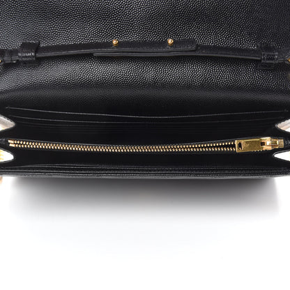 Saint Laurent Grain De Poudre Matelasse Chevron Monogram Chain Wallet Black 5 of 13