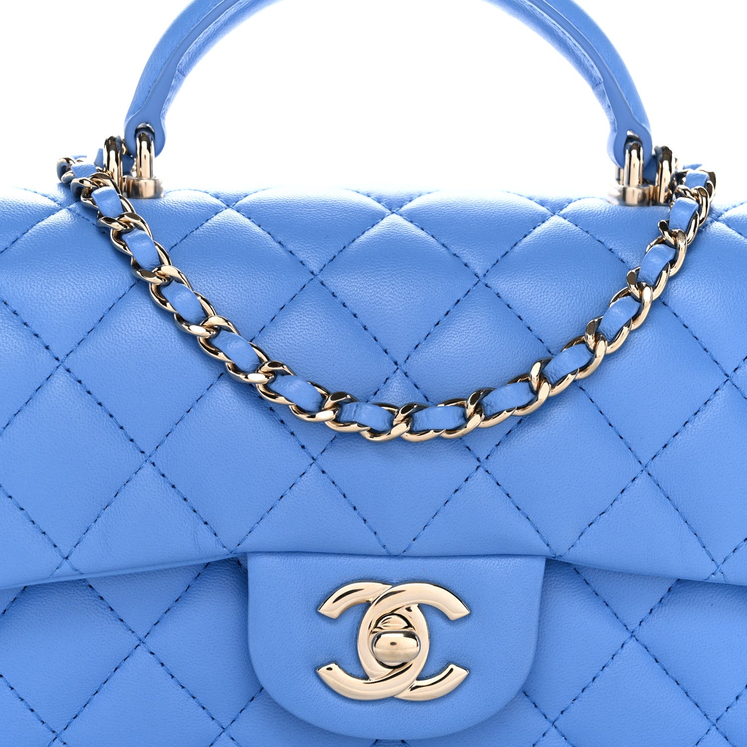 Chanel Lambskin Quilted Mini Top Handle Rectangular Flap Blue 8 of 11