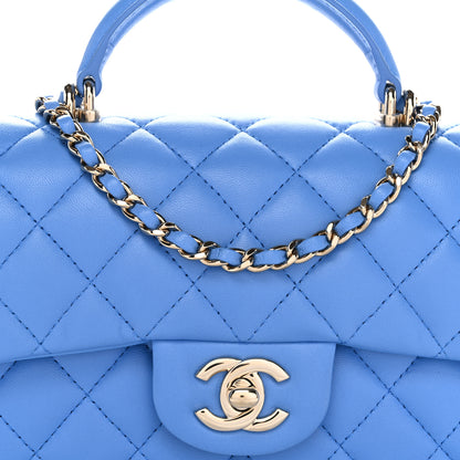 Chanel Lambskin Quilted Mini Top Handle Rectangular Flap Blue 8 of 11