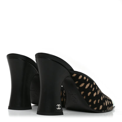 Chanel Pony Hair Lambskin Patent Calfskin Cap Toe Mules 39 Black White Green 4 of 8