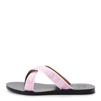 Givenchy Grosgrain Cross Logo Ankle Strap Sandals 38 Pink White 1 of 11