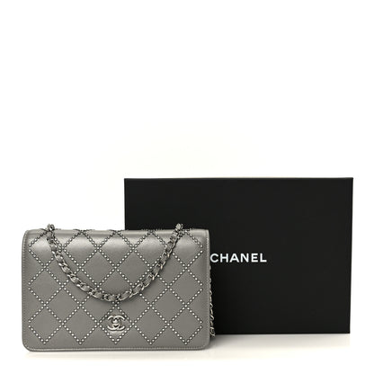 Chanel Lambskin Crystal Quilted Wallet On Chain WOC Grey 12 of 12