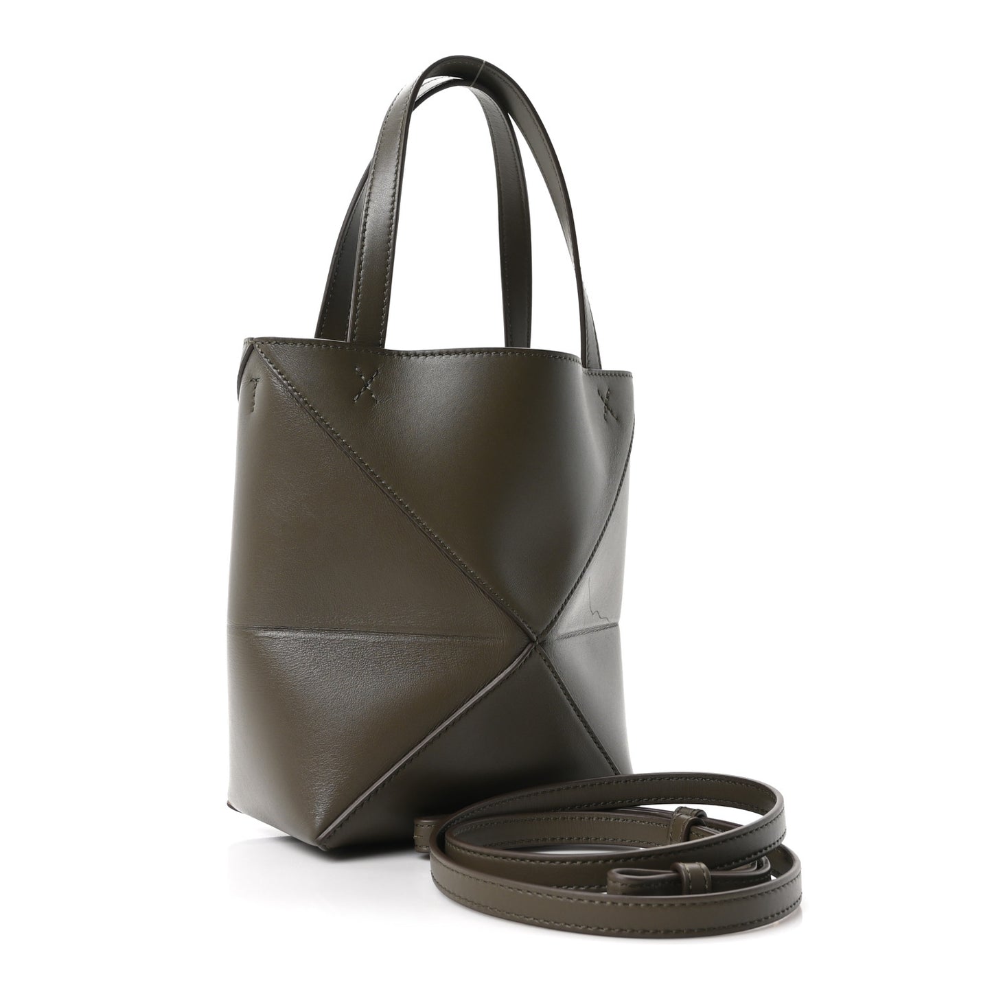 Shiny Calfskin Mini Puzzle Fold Tote Dark Khaki