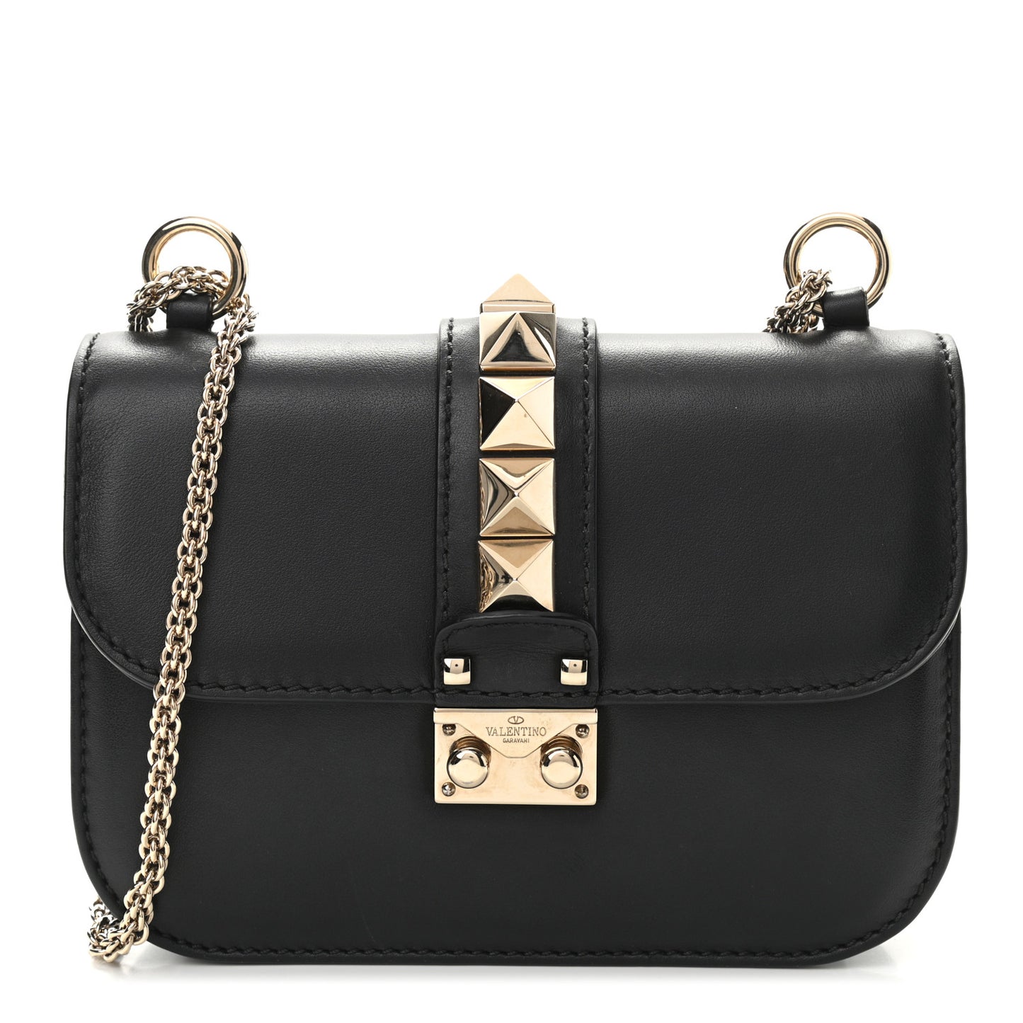 Vitello Small Glam Lock Rockstud Flap Black