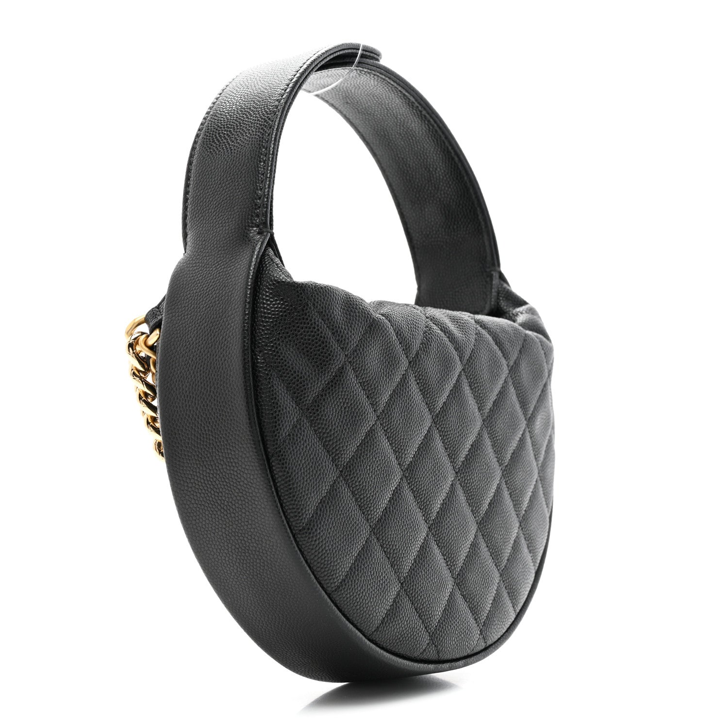 Chanel Shiny Caviar Quilted Bow Pouch Hobo Black 2 of 12