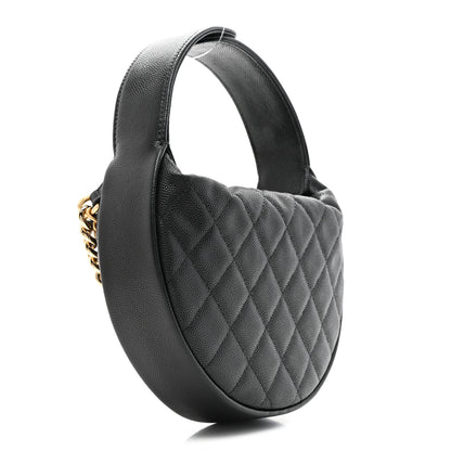 Chanel Shiny Caviar Quilted Bow Pouch Hobo Black 2 of 12