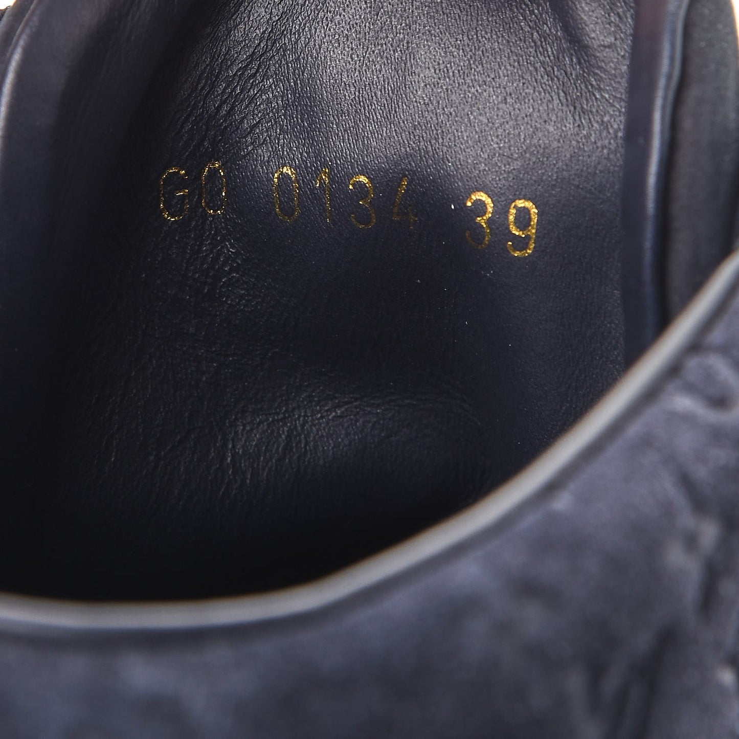 Calfskin Patent Suede Monogram Cliff Top Wedge Sneakers 39 Navy