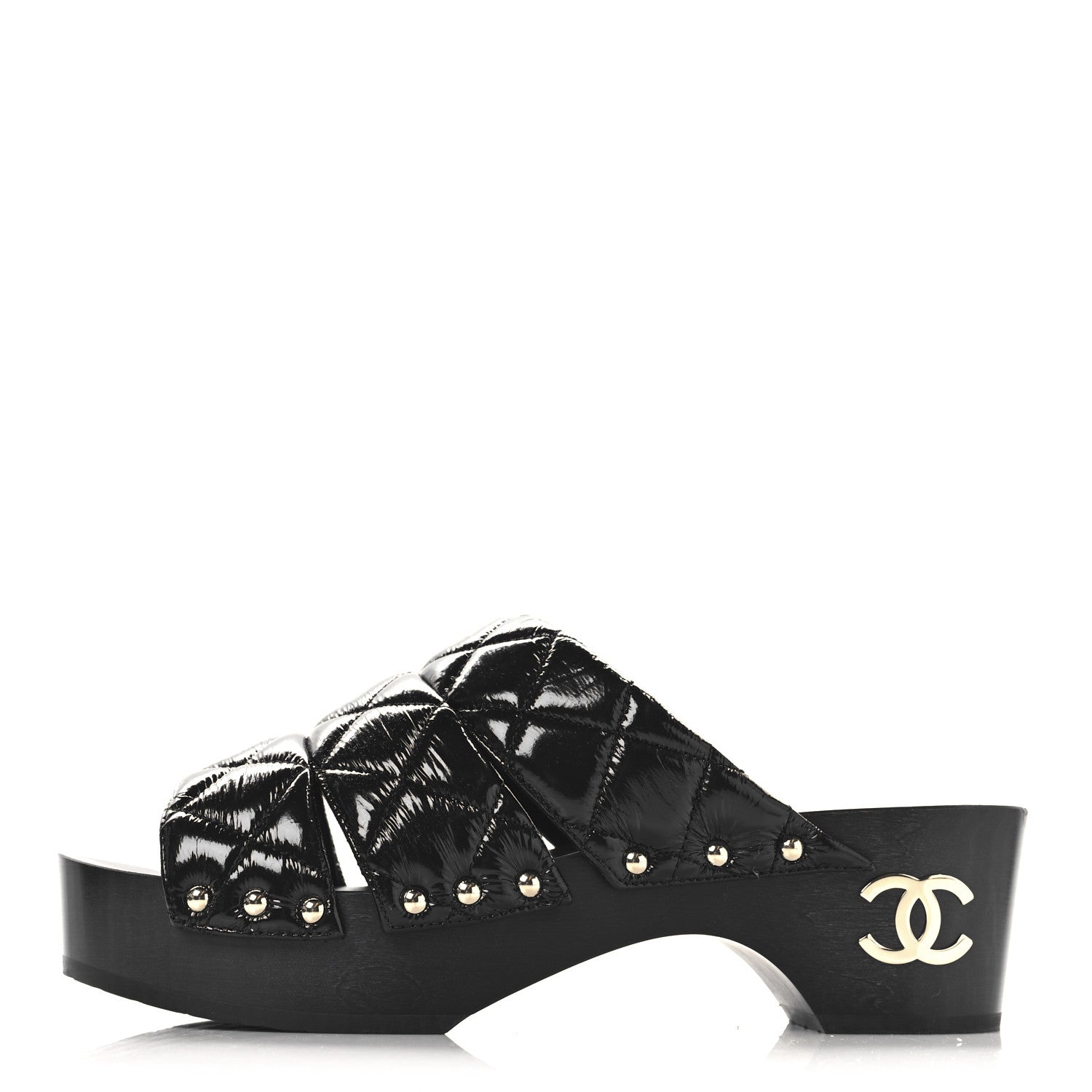 Chanel Patent Lambskin Quilted CC Clogs 38 Black 1 of 9