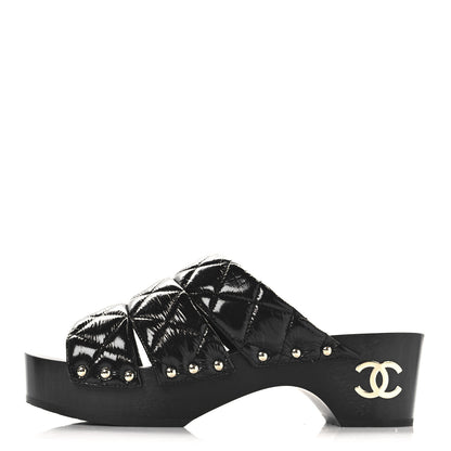 Chanel Patent Lambskin Quilted CC Clogs 38 Black 1 of 9