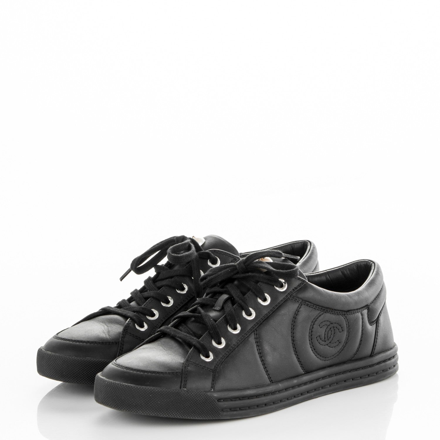 Chanel Calfskin Low Top CC Sneakers 39 Black 3 of 7