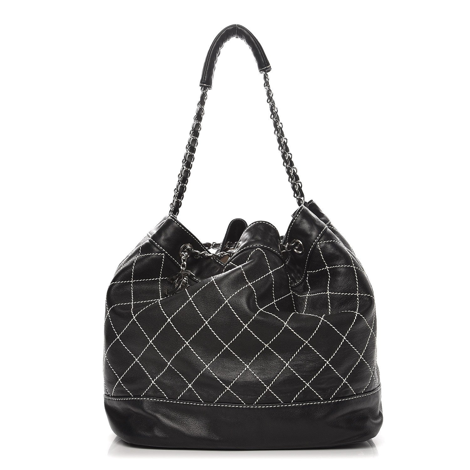 Chanel Lambskin Contrast Stitch Large Drawstring Tote Black 1 of 7