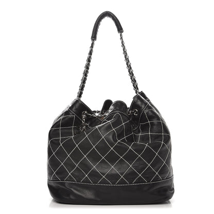 Chanel Lambskin Contrast Stitch Large Drawstring Tote Black 1 of 7