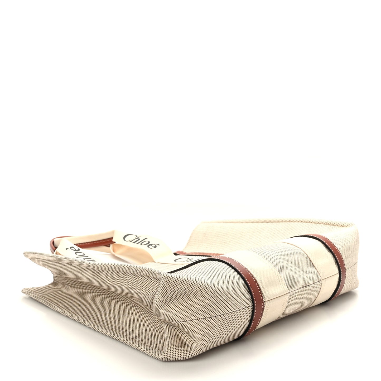 Cotton Calfskin Large Woody Ribbon Tote White Brown