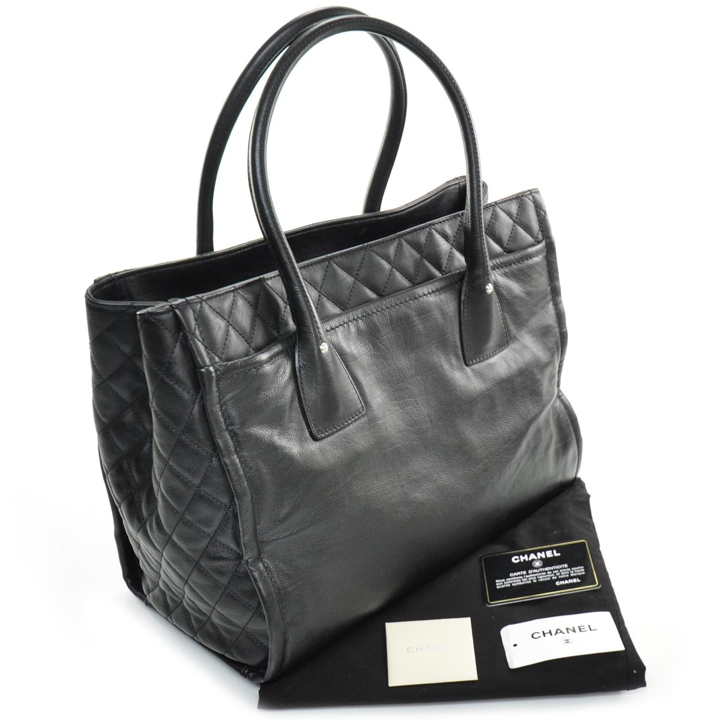 Leather Quilted Executive Cerf Shopper Tote Black