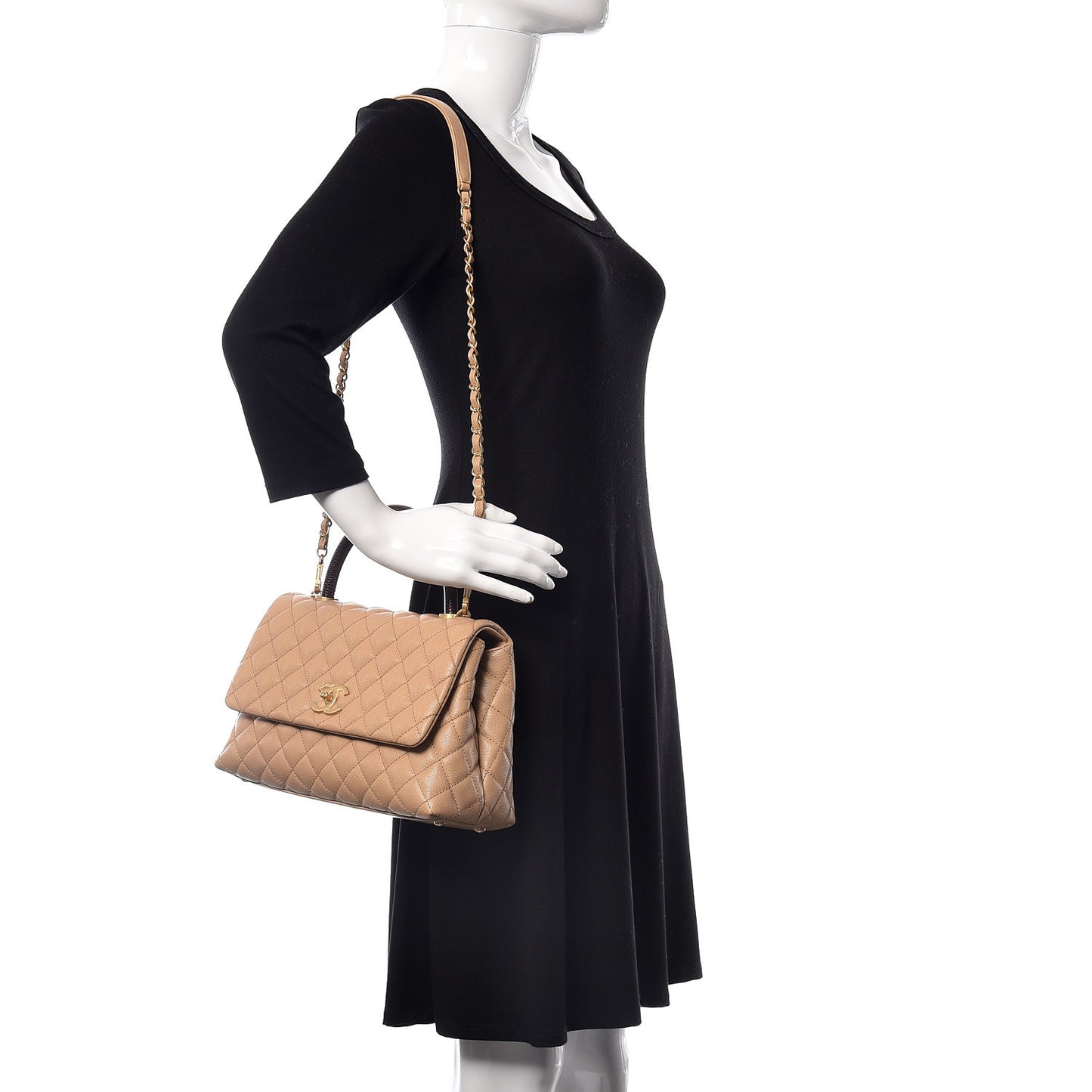 Caviar Lizard Embossed Quilted Small Coco Handle Flap Beige