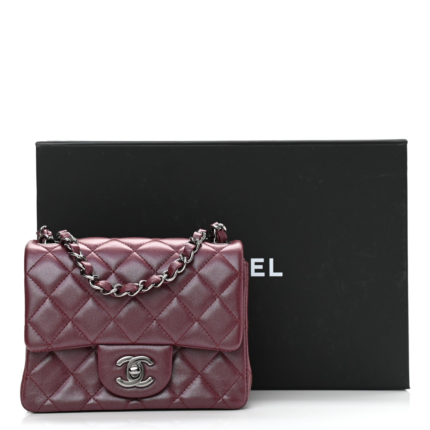 Chanel Iridescent Lambskin Quilted Mini Square Flap Burgundy 11 of 11
