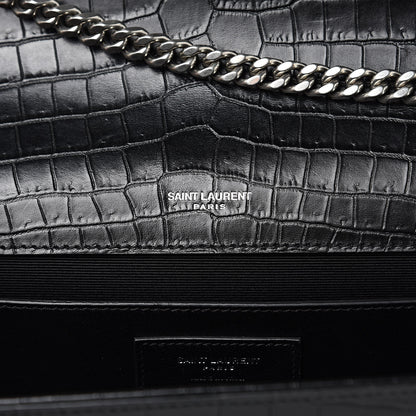 Saint Laurent Calfskin Crocodile Embossed Large Classic Monogram Kate Satchel Black 7 of 10