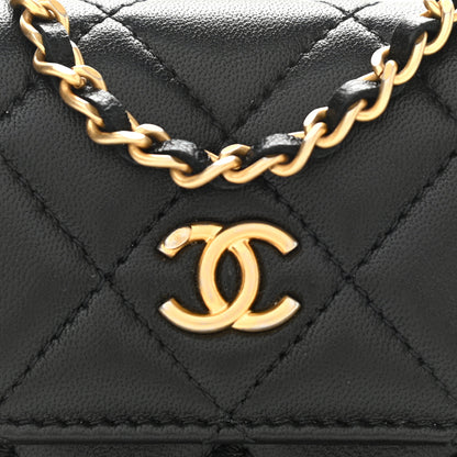 Chanel Lambskin Quilted Pearl Crush Clutch With Chain Black 9 of 13