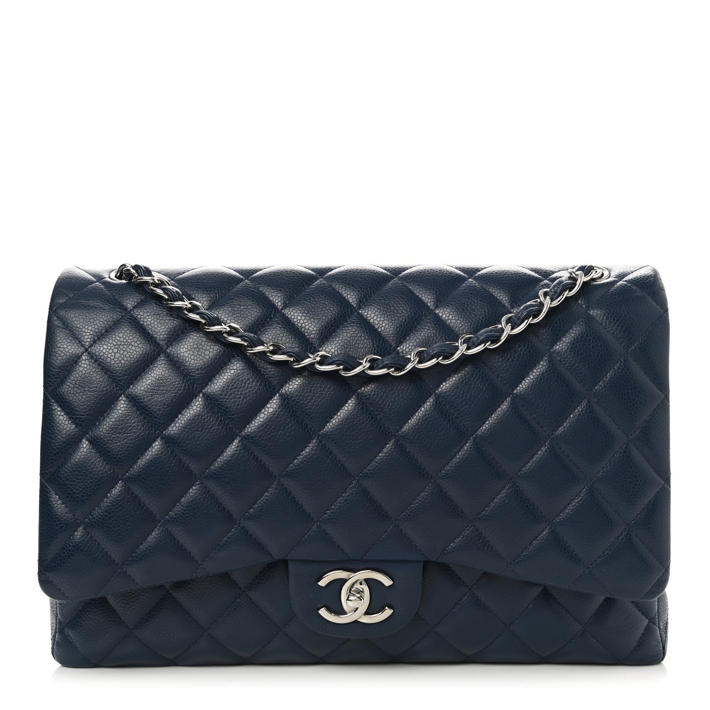Caviar Quilted Maxi Double Flap Blue