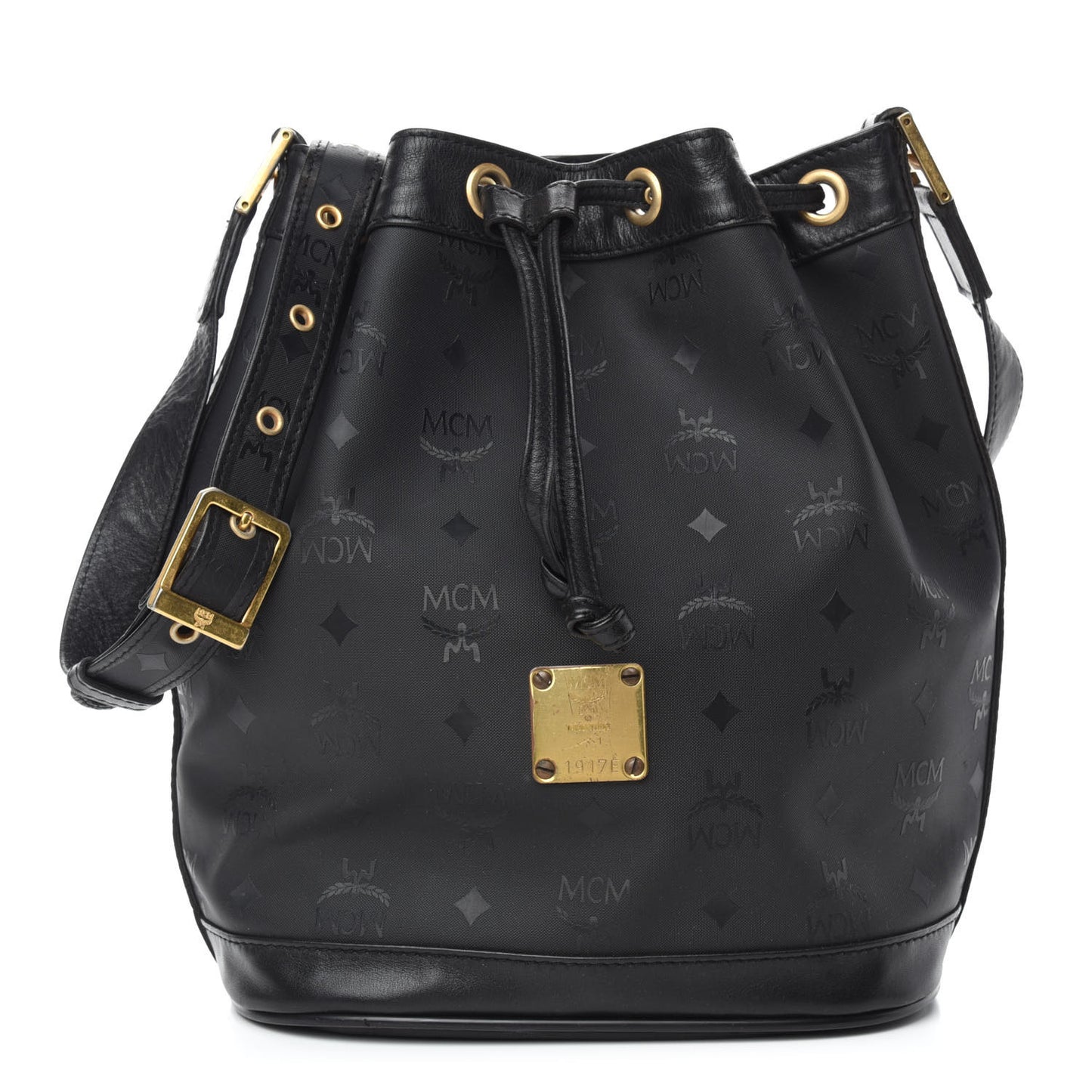 Nylon Monogram Drawstring Bucket Bag Black