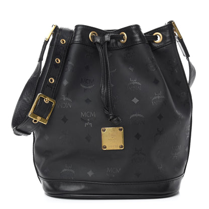 MCM Nylon Monogram Drawstring Bucket Bag Black 1 of 10