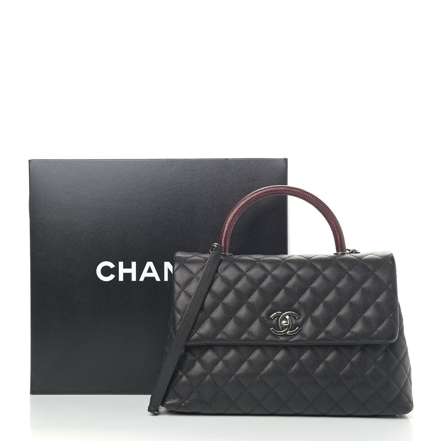 Caviar Lizard Quilted Medium Coco Handle Flap Black