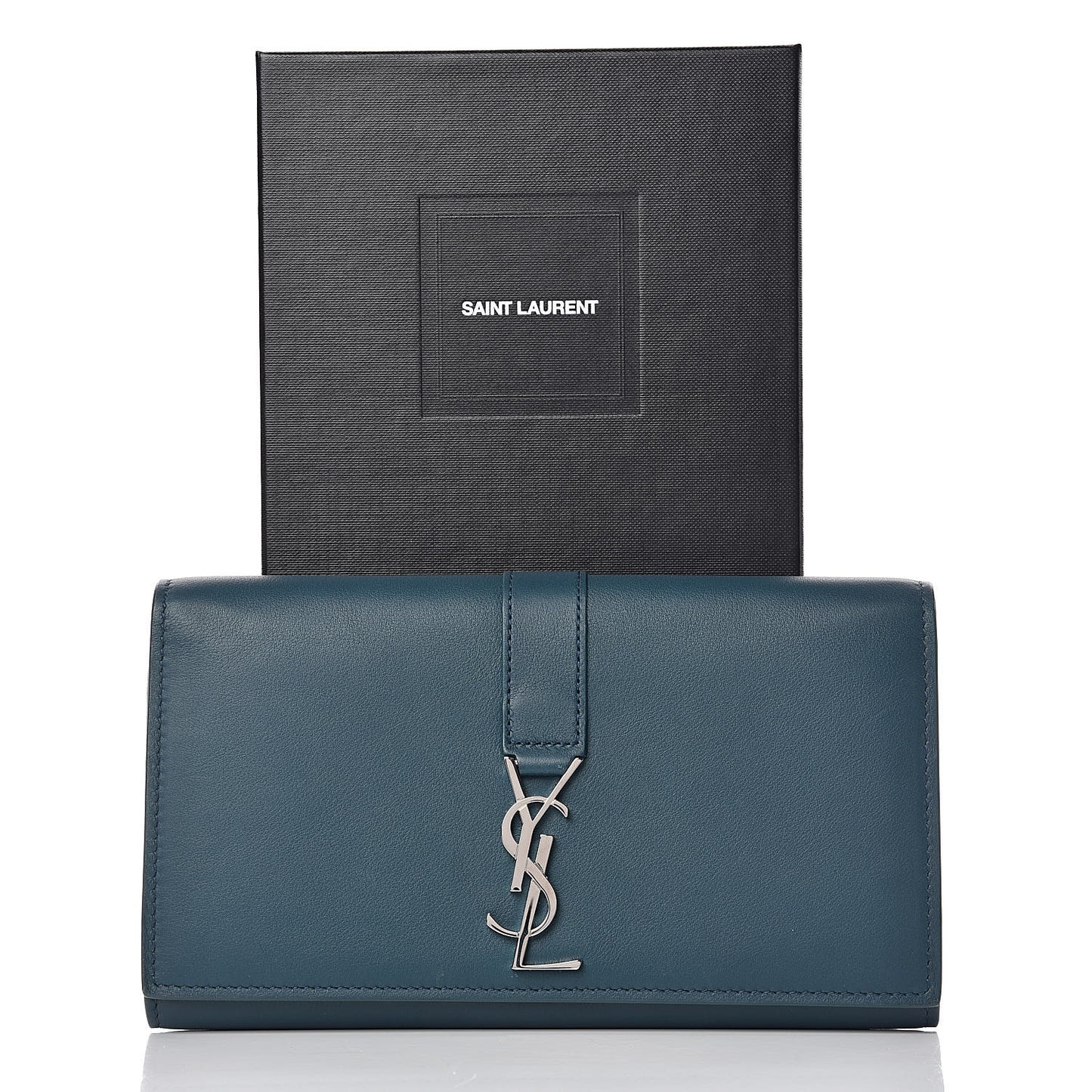 Calfskin Monogram Large Flap Wallet Dark Turquoise
