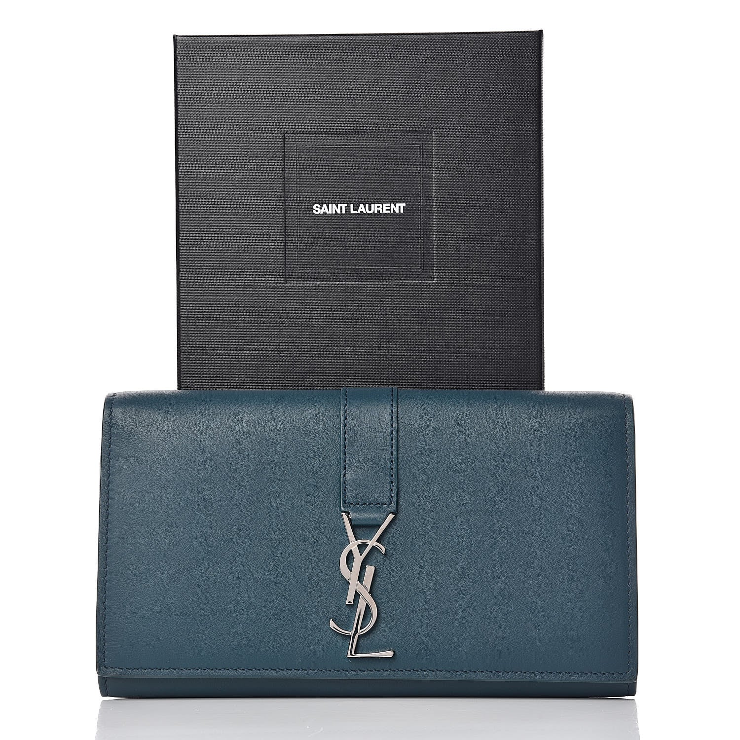 Saint Laurent Calfskin Monogram Large Flap Wallet Dark Turquoise 9 of 9