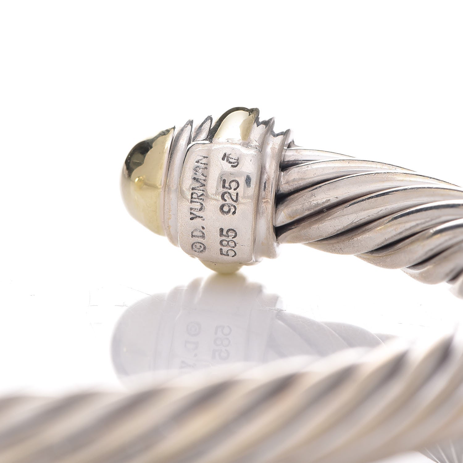 David Yurman Sterling Silver 14K Yellow Gold 7mm Cable Classics Bracelet 4 of 5