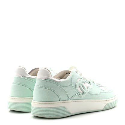 Chanel Cotton Sneakers 38.5 Light Turquoise White 5 of 9