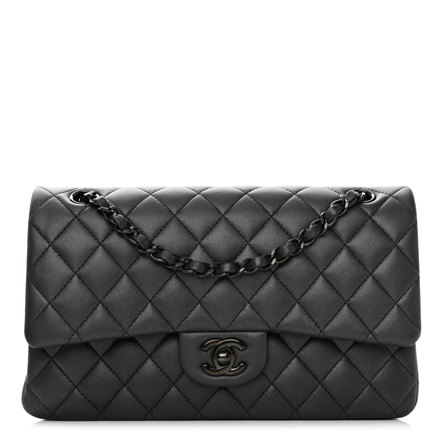 Lambskin Quilted Medium Double Flap So Black