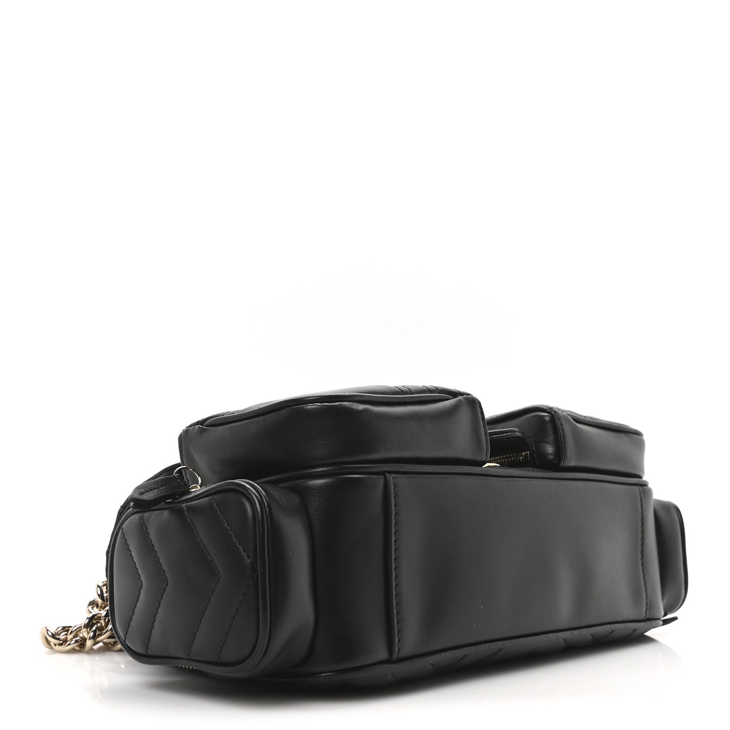 Gucci Calfskin Matelasse Small GG Marmont Multi Pocket Shoulder Bag Black 4 of 10