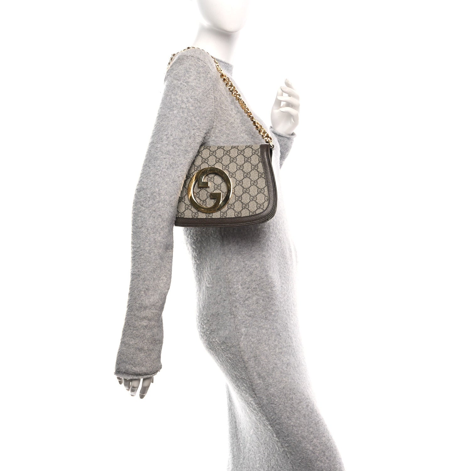Gucci GG Supreme Monogram Textured Dollar Calfskin Blondie Chain Shoulder Flap Bag Beige Ebony New Acero 2 of 10