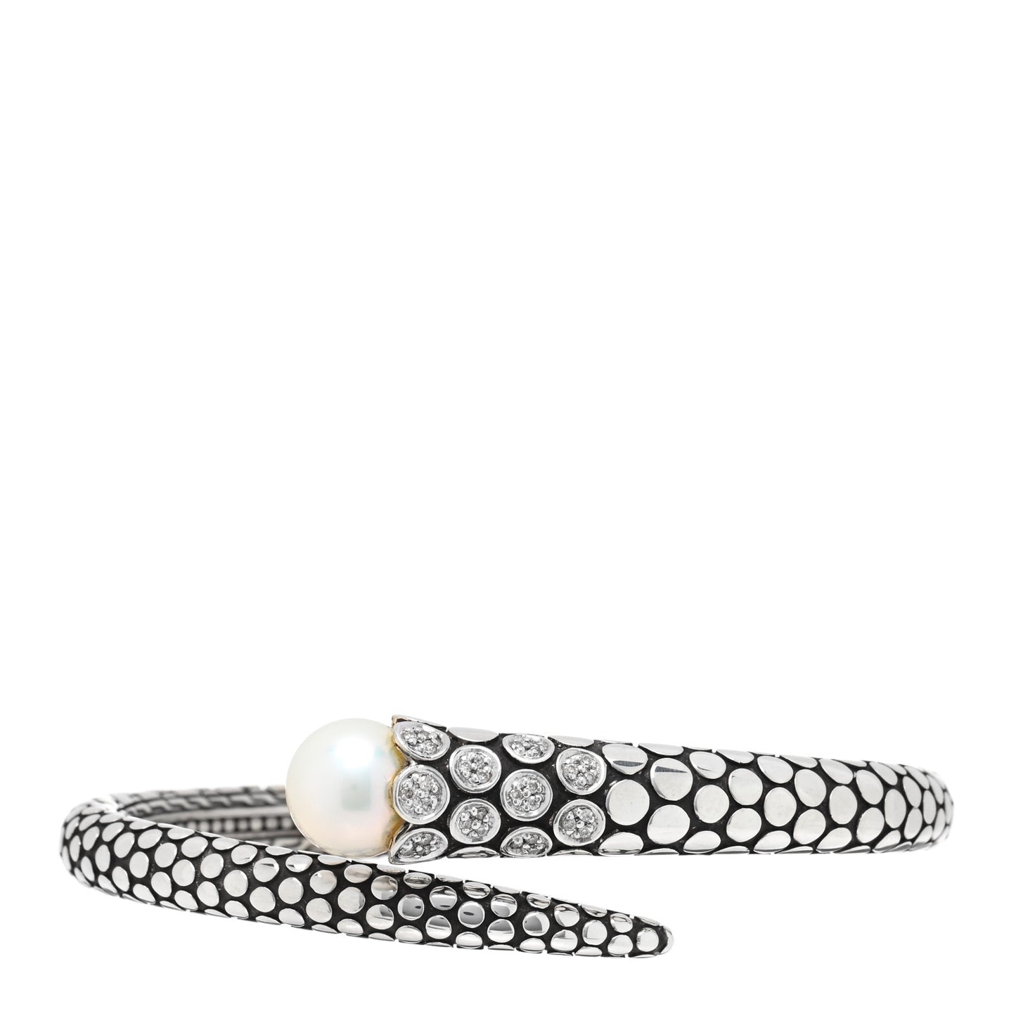 Sterling Silver Diamond Pearl Dot Kick Cuff Bracelet