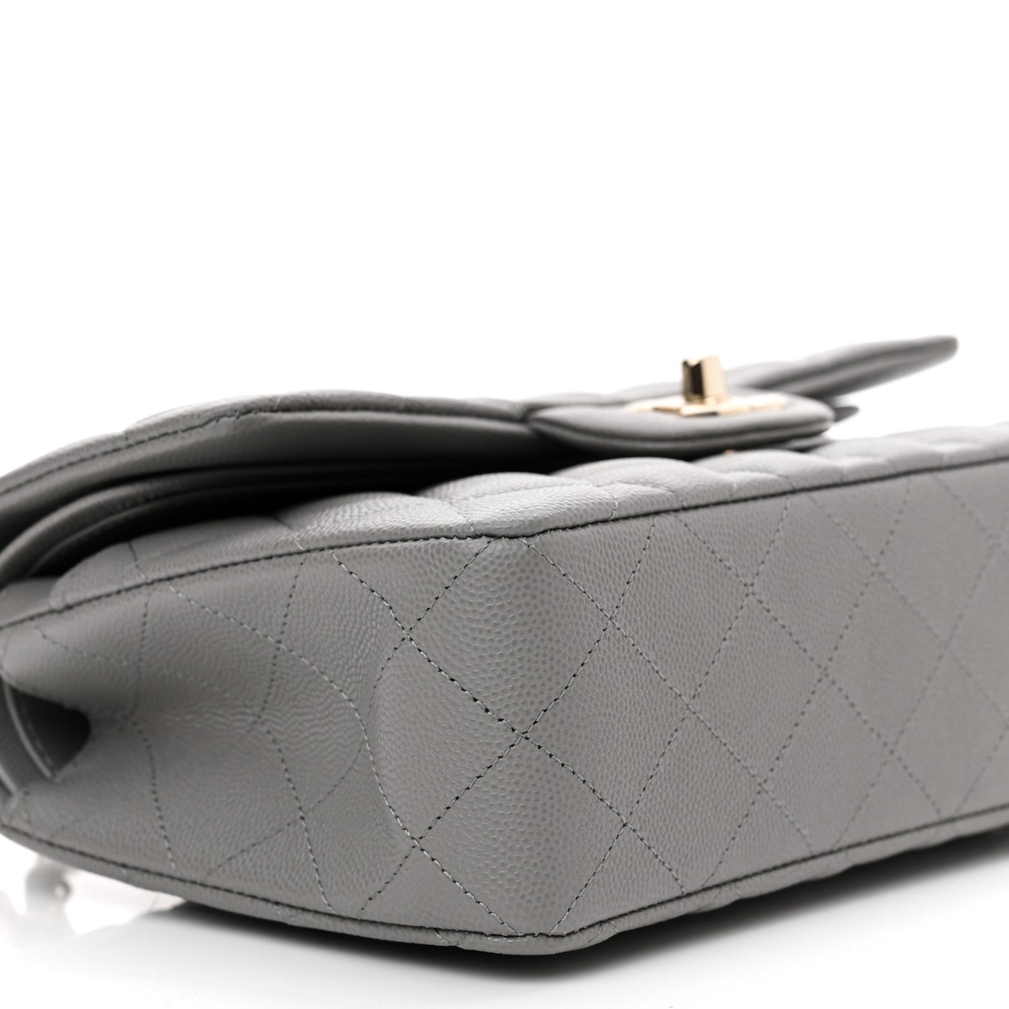 Caviar Quilted Small Double Flap Grey